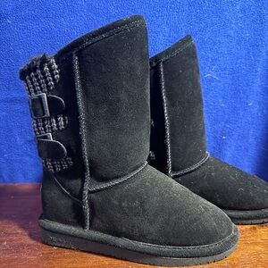 BearPaw Black Suede Boots with Knit Accents